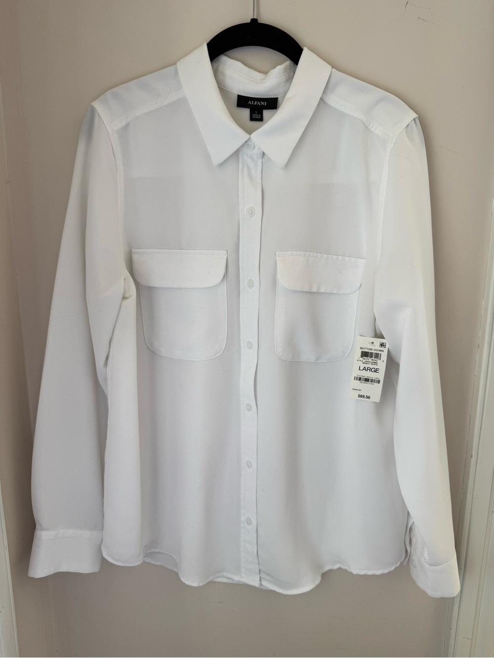 Alfani Crepe Utility Shirt, White, Business Casual Large NWT 100151359